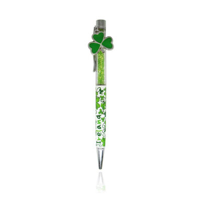 Ireland Crystal Pen With Green Shamrock Charm And Shamrock Design